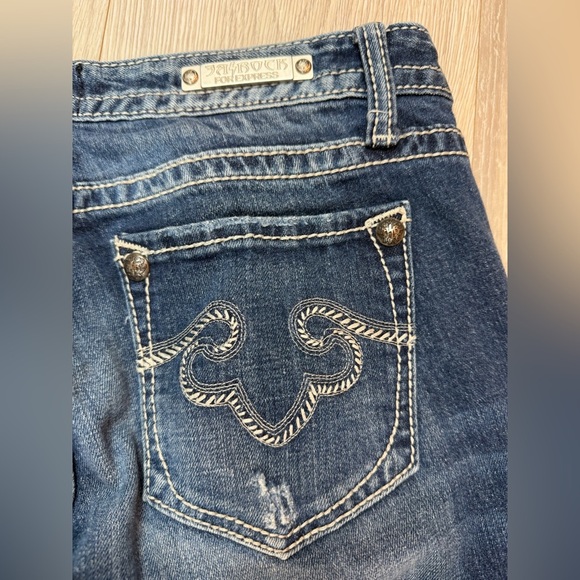Rerock For Express Womens Boot Cut Medium Wash Y2K Thick Stitch Blue Jeans Sz 8L - Picture 9 of 11